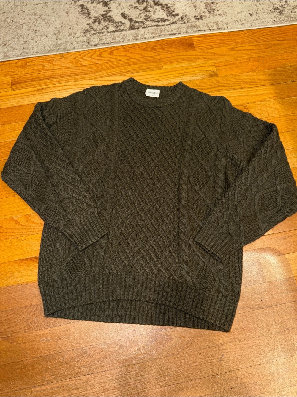 Aritzia Olive Cable Knit Crewneck Sweater